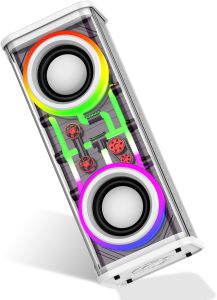 xqxm V8 TWS Dual-Horn Transparent Mech Speaker Bluetooth Soundbar RGB LED Light 360° Stereo Surround