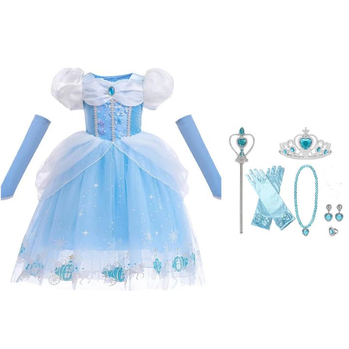Elsa Princess Dress Cinderella Performance Dress Puffy Mesh Dress Blue 3-5  year old 9-13 yrs | Lazada PH