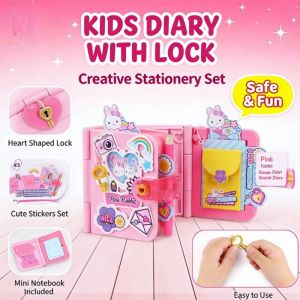 Pink Rabbit Secret Lock Diary for Girls Kids Children Playhouse Toy Journal Cute Stationery Gift