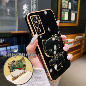 Casing Ponsel untuk VIVO V23E 5G Y75 V23 5G S12 5G V21 5G V21s 5G V25 5G V25E X80 Lite 5G Case pelapisan Hello Kitty HP kartun krem casing ponsel penutup softcase pelindung garis penuh silikon kesing Phone Stands