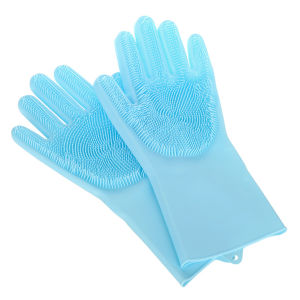 ถุงมือซิลิโคน 1 คู่ ถุงมือ+แปรงขัด ทําความสะอาด ล้างจาน ล้างรถ ขัดพื้น ถุงมืออาบน้ําสัตว์เลี้ยง ถุงมืออาบน้ําสุนัข ถุงมืออาบน้ําแมว
