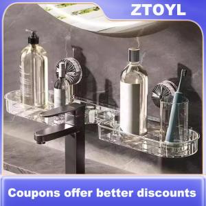 【ZTOYL】 Wash Basin Suction Cup Rack Wall Mounted Punch-free Storage Rack Detachable Washable Load-bearing Rack Punch-free Acrylic Shelf