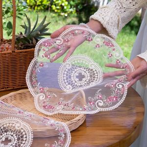 MINIAT Embroidered Design Lace Doily French Floral Pattern Round Shape Table Runner Vintage 1PC Table Decoration Dining Table