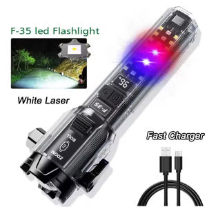 Multi-functional 10000LM LED Dual Light Source Flashlight Built-in Battery Type-C Rechargeable Zoom Emergency Torchlight