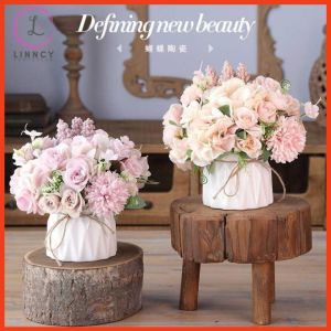 Hoa giả - Bình hoa mini cắm sẵn cao 15-20cm nhiều mẫu trang trí kệ tủ bàn trà kệ gắn tường