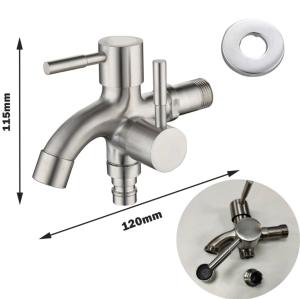 【BUY 1 FREE 1】Machine Faucet Water tap faucet 304 Stainless Steel Double Tap Multifunctional Stainless Steel Tap Two Way Tap