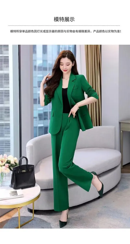 Ready Stock fashion suit women's spring 2022 new Korean Solid Blazer+Pants  two piece Set women clothings