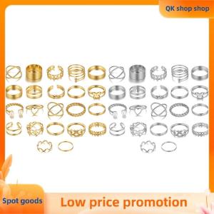 ✨QK shop✨ 22pcs Set Vintage Hollow Heart Butterfly Rings Set For Women Metal Silver Color Geometric Spiral Shape Ring rendy Jewelry