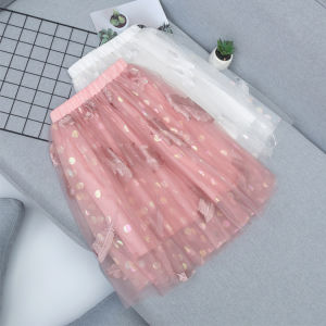 EASY WEARHOUSE Girls Teenage Elastic Waist Feather Polkadot Mesh Skirt Tutu Skirt