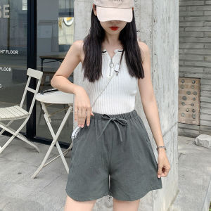 Women Elastic Drawstring Short Summer Lightweight Crinkle Fabric Comfortable Outdoor Short