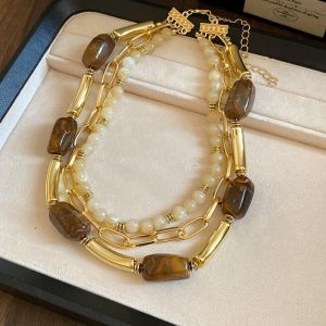HULEQQI Quá phóng đại Dây chuyền nhiều lớp xếp chồng Trang trí Sự quyến rũ Vòng cổ hạt cườm Có thể điều chỉnh Sang trọng nhẹ nhàng Vòng cổ Bohemian Phụ nữ