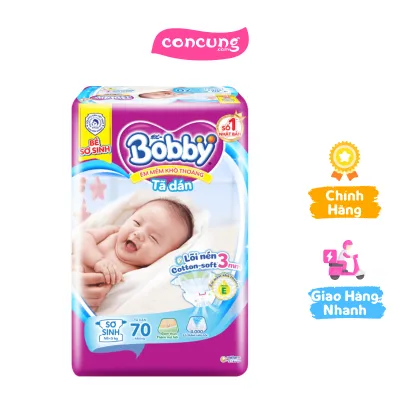 Tã dán Bobby siêu thấm - khô thoáng (Sơ sinh dưới 5kg 70 miếng)