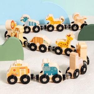 SIRENXI Giáo dục Đồ chơi xe lửa gỗ từ tính Số/Động vật/Trái cây/Khủng long Phối hợp tay-mắt Bộ xe lửa số Montessori Bài tập toán học Đầy màu sắc Tàu điện từ kỹ thuật số Giáo Dục Sớm