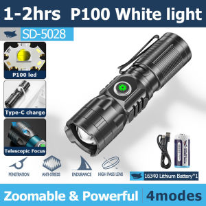 Smiling-Shark-SD5028-Super-Bright-Flashlight-LED-M77-8400LM-Torch-Light-with-Pen-Clip-16340-USB-Rechargeable-Zoomable-Waterproof-Home-Emergency-Maintenance-Outdoor-Camping-Hiking