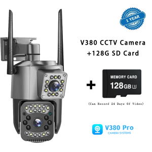 V380 Pro Kamera IP Super Tahan Air Lensa Ganda PTZ Penglihatan Malam Alarm Webcam Luar Ruangan Monitor Perlindungan Keamanan CCTV Rumah Pintar