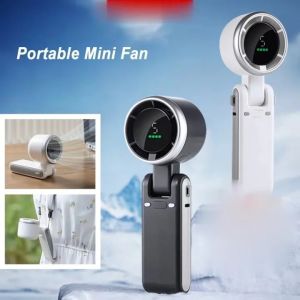 BELLLAJULIA : HF03Pro Foldable Turbo Fan 4000mAh Battery Digital Display Mini Fan Rechargeable 5 Gears Strong Wind Jet Fan Portable Handheld Fan With Lanyard Hanging Neck Fan For Commuting To Work And Outdoor Sports
