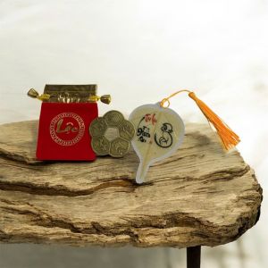 (Đã khai quang - tặng kèm túi lộc)Lá bồ đề 12 con giáp kèm đồng xu hoa mai phong thuỷ tài lộc may mắn bình an