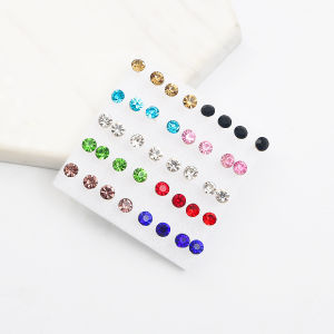 20 Pairs Korean Fashion Mixed Color Earrings Ins Simple Acrylic Rhinestone Plastic Stud Earrings Set For Women Girls Jewelry Gift