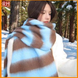 🔥🔥🔥ranghe ผ้าพันคอขนแคชเมียร์เทียมหรูหราสำหรับผู้หญิงผ้าพันคอลายทางหนาอบอุ่นในฤดูหนาวผ้าพันคอยาวแต่งพู่ให้ความอบอุ่นสำหรับผู้หญิงของขวัญวันหยุด