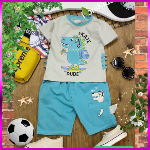 [Cao Cấp Cực Đẹp] Đồ Bộ Bé Trai Size 10kg-40kg Thun Cotton Co Giãn 4 Chiều Mềm Mịn Siêu Mát Hình Khủng Long.1590.1