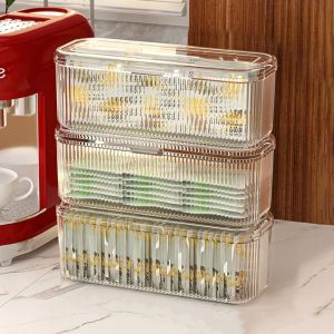 YINGXING Acrylic Tea Bag Storage Box Flip Top Transparent Coffee Capsule Storage Box Multifunctional with Lid Cosmetic Brush Organizer for Home