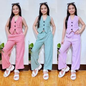 Kimberly Trendy Girls Vest & Wide Leg Pants 2-Piece Outfit – Stylish Casual Set for KIDS | 8-12 YEARS OLD