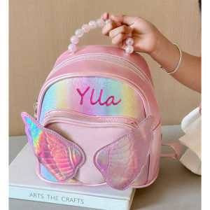 Personalized Name New Childrens Bag Rainbow Angel Wings Girl Bright Crystal Customized Embroidered Student Backpack
