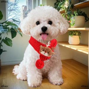 [COD] dfhws Cartoon Pets Christmas Scarf Hat Warm Knitted Costume Cute Deer Snowman Christmas Tree Knitted Scarf Pet Dress Up Supplies