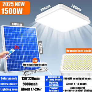 【Free shipping】4500W square solar ceiling light indoor solar light outdoor waterproof ip67 with solar panel for inside the house living room chandelier modern design outdoor lighting remote control tricolor adjustable or white light surport COD