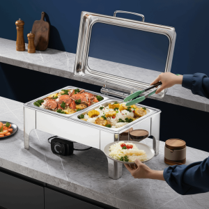 ANAMA Stainless Steel Chafing Dish Buffet Set with Transparent Hydraulic Lid 6/9L Buffet Stove Buffet Warmer Hotel Restaurant Supplies