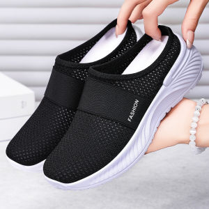 Korean Slip On Rubber Shoes For Women On Sale Fly Woven Light Weight Shoes Half Shoes Casual Shoes