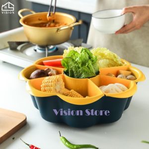 Vision Household Rotatable Vegetable Basket Fruit Platter 360 Rotatable Hotpot Ingredients Platter Double Deck Fruit Vegetable Washing Basin Drain Basket