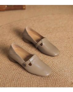 [Free Shipping] Retro Soft Leather Shallow-Toe High Heels For Women 2026 Spring/Autumn New Collection Square Toe Comfortable Soft Sole Chunky Heel Low Heel Flats