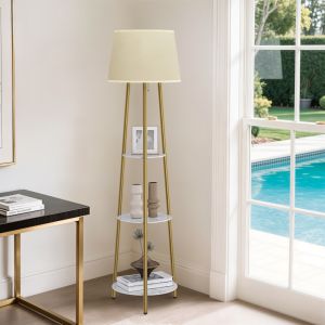 Tripod Floor Lamp Standing Reading Light with Sintered Stone Shelves