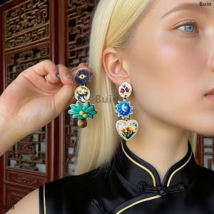 [COD] Buin Vintage Artistic Creative Design Alloy Drop Oil Palm Tree Flower Drop Earrings For Women Fashion Banquet Party Jewelry Gifts