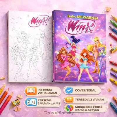 Buku Mewarnai Winx Club Anak 20 Halaman Cover Tebal Ukuran A4 & A5 Pensil & Crayon Friendly untuk Kreativitas Anak - a5