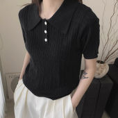 สไตล์ฤดูร้อนใหม่ คอปกโปโลปักแขนสั้น เสื้อสเวตเตอร์ผู้หญิง เสื้อคลุมฤดูร้อน แขนยาว