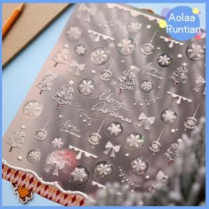 Aolaa Cute Christmas Style White Christmas Tree Snowflake Nail Art Stickers Red Bow Nail Art Print Embossed Sticker Festive Nail Decor