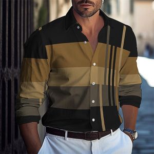 ZEEMIN 3d Striped Patchwork Mens Shirts Autumn Fashion Oversized Long Sleeve Shirt For Men Business Casual Shirts Men Clothing New Tops