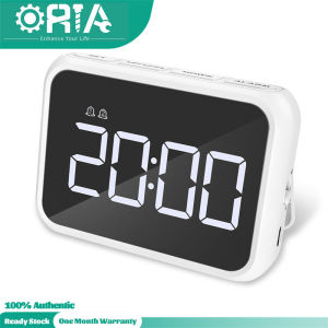 ORIA LED Alarm Clock Large Screen Digital Clock Rechargable with Long Lasting Time Voice Control Desk Clock Adjustable Alarm Volume & Screen Brightness Snooze Dual Alarms 12/24H for Home Office Travel
