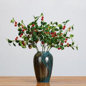 UMBRAULI Nhựa Cành quả mâm xôi nhân tạo Cảm ứng thật Thủ công Cành quả mọng nhân tạo Nghệ thuật hoa Thanh lịch Thân cây hoa quả đỏ giả Trang trí vườn nhà