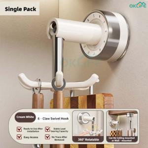 [OKLIFE. SG]Rotatable Suction Kitchen Hook No-Drill Kitchen Utensil Hanger 360° Rotating Wall Hook Rack