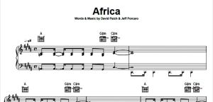 Lagu "Africa (Toto)" sheet music untuk piano dan gitar/ music score/ partitur musik