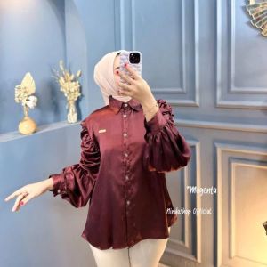 baju wanita lengan balon atasan barbie cradenza silk terbaru polos lengan panjang