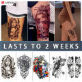 【21*14.8CM】Tattoo Lasts to 15 Days 3D Tattoo paste Large Arm Sleeve Tattoo Sticker Lion Crown waterproof long lasting Magic tattoo Temporary Tattoo Rose Flower Tattoo Fake Tattoo. 