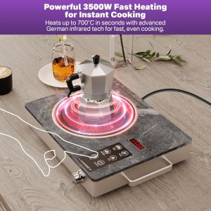 3500W Smart Electric Ceramic Cooktop - High Power For Stir Frying & Hot Pot Any Pot Compatible & Fast Heating White Glass For Easy Clean
