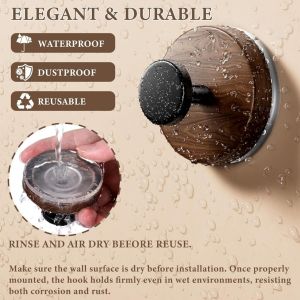 【SG】Walnut wood pattern suction hook with double locking clips towel and clothes hanger suitable for bathrooms kitchens entrance halls durable waterproof reusable木纹挂钩