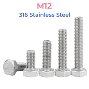 316 Stainless Steel External Hex Hexagon Head Screws M12 Full Threaded Outer Hexagon Head Bolts