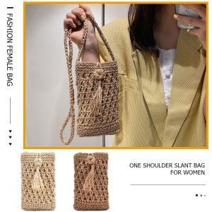 Women Mini Shoulder Crossbody Phone Bag Vacation Travel Straw Woven Purse