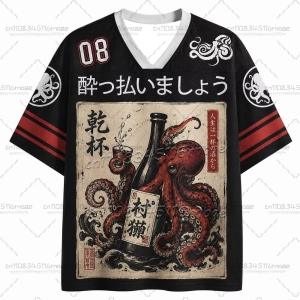 [Local Stock] ZEEMIN Classic Retro Octopus Pattern 3D V-neck T-shirt for Both Men and Women Childrens Harajuku Street Style Short Sleeved Plus Size